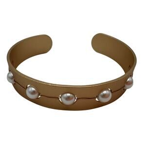 Cuff Bracelet with Faux Pearls Gold Matte Finish